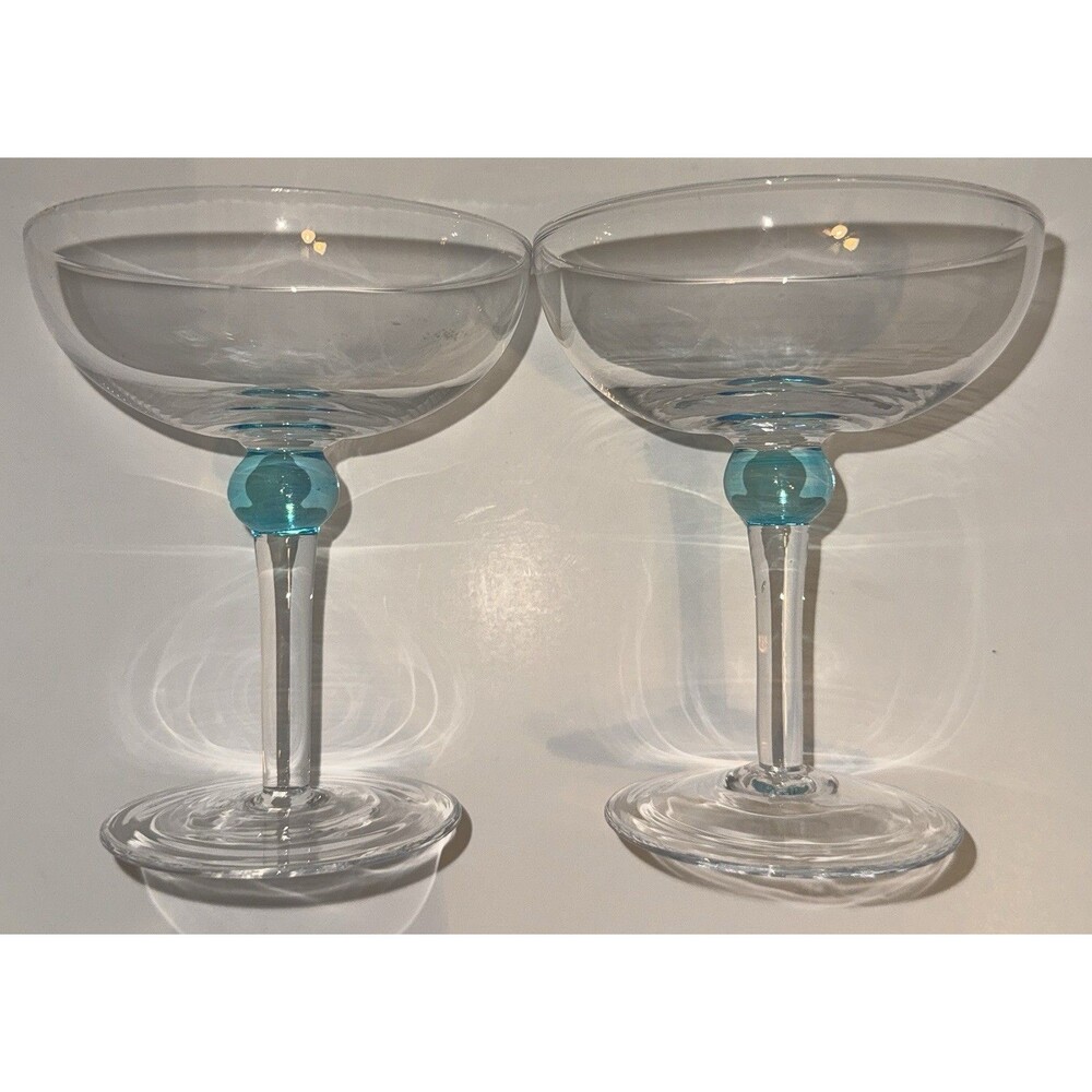 2 Bombay Sapphire Martini Cocktail Glasses Turquoise Ball Stem EUC